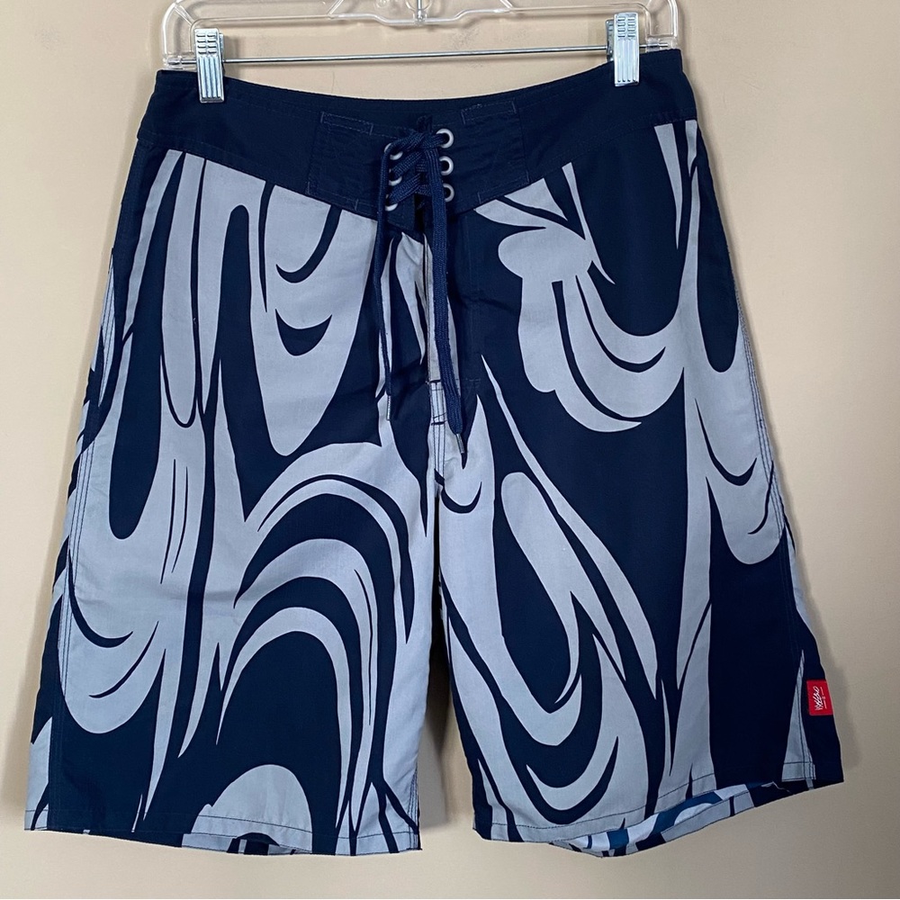 Evolver Navy Blue Gray Swirl Design Board Shorts